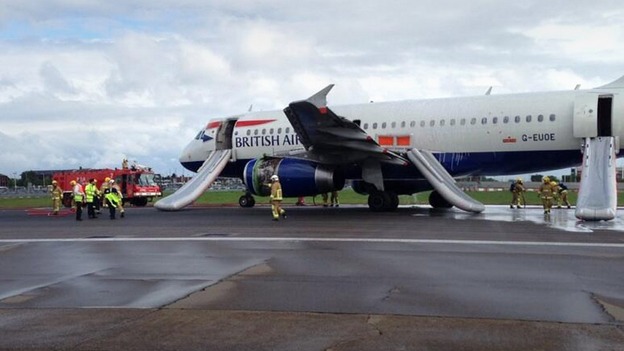 The British Airways flight with inflatable slides deployed