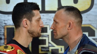 Carl Froch (left) and Mikkel Kessler during a press conference at the O2 Arena, London.