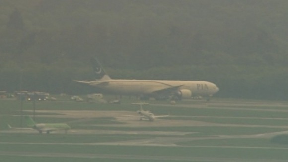 The Pakistan International Airlines plane pictured at Stansted Airport.