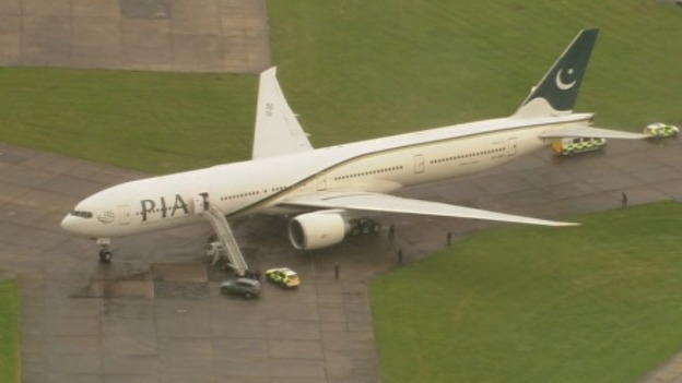 The Pakistan International Airlines plane pictured at Stansted Airport.