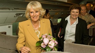 The Duchess of Cornwall boards the Eurostar train at St. Pancras station in London