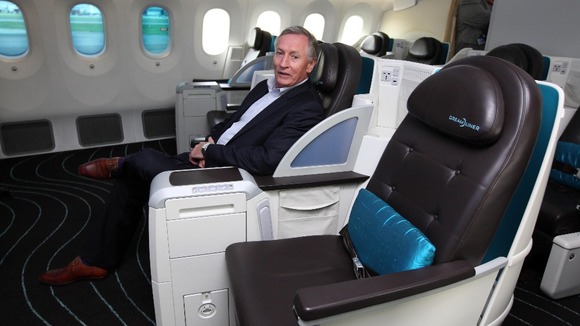 Atlantic CEO Steve Ridgway sits in a seat onboard the Boeing Dreamliner 787