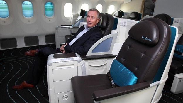 Atlantic CEO Steve Ridgway sits in a seat onboard the Boeing Dreamliner 787