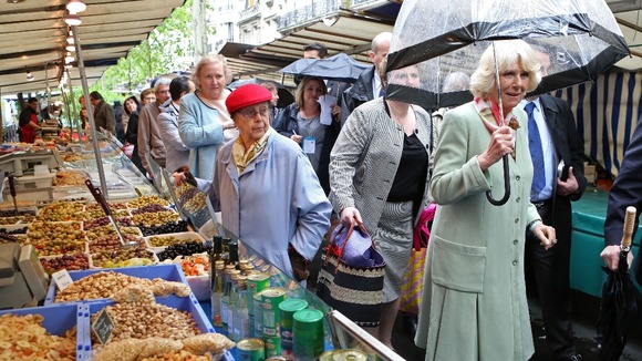 The Duchess of Cornwall visits a market in Paris