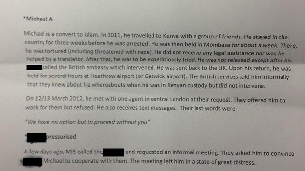 Case notes from Michael Adebolajo's meeting with Cage Prisoners.