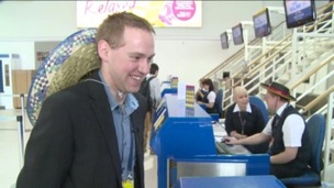 Daniel Reilly checks in for inaugural flight