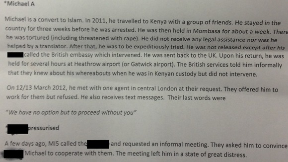 Case notes from Michael Adebolajo's meeting with Cage Prisoners.