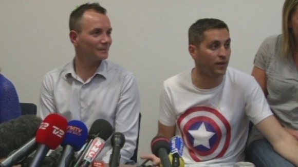 Vincent Autin (R) and Bruno Boileau at a press conference on Tuesday