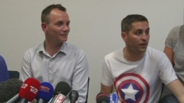 Vincent Autin (R) and Bruno Boileau at a press conference on Tuesday