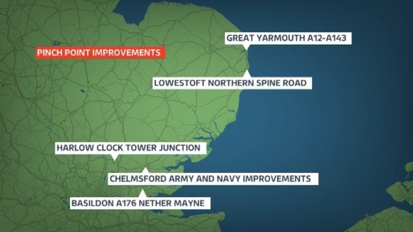 Map showing planned road improvements in the East of the region