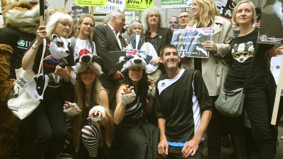 Some protesters dressed as badgers during the protest.