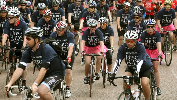 Cyclists take part in the Hero Ride in central London.