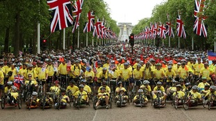 Cyclists take part in the Hero Ride, in aid of the armed forces charity Help for Heroes along The Mall in central London.