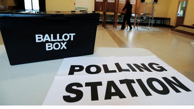 A ballot box in a polling station.