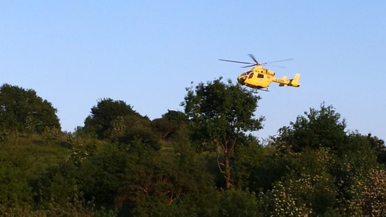 The Yorkshire Air Ambulance at last night's accident in Batley
