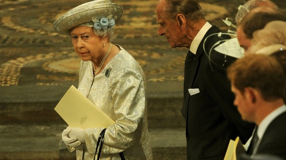 Queen Elizabeth II and the Duke of Edinburgh at the end of a Coronation Service at Westminster Abbey