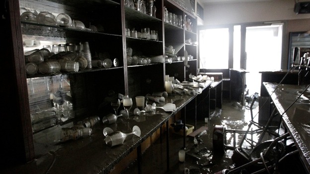 The flooded bar of the 'Theatercafe - Aquarium' in the centre Passau