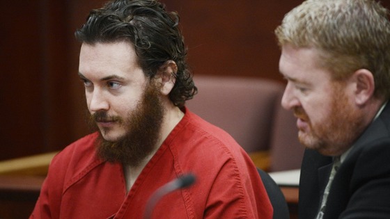 James Holmes and his defence attorney in court in Centennial, Colorado