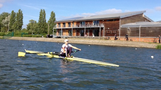 An athlete practices sculling at Eton Dorney in Berkshire