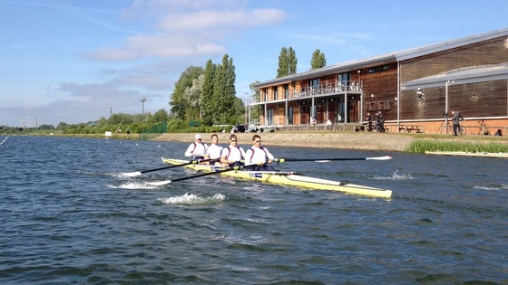 The men's coxless fours at the Redgrave Pinsent Rowing Lake at Caversham