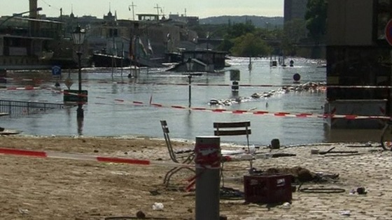 Dresden's historic Schlossplatz square is largely underwater