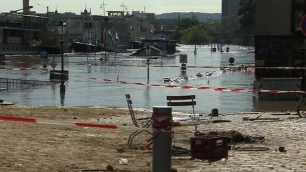Dresden's historic Schlossplatz square is largely underwater