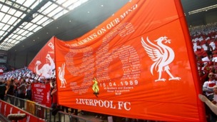 Liverpool flag bearing the names of the 96 victims