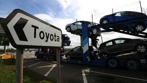 Toyota cars leaving Toyota's main UK plant in Burnaston, Derbyshire.