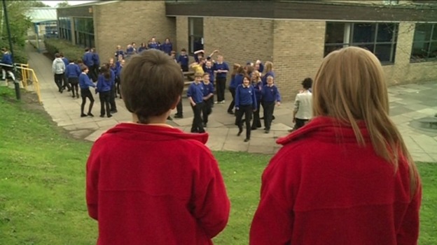 Members of Highfield Middle School's Bully Patrol monitor the playground