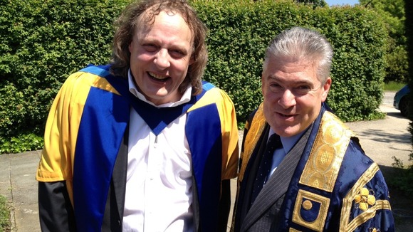 MK Dons' chairman Pete Winkelman with Open University Vice Chancellor Martin Bean