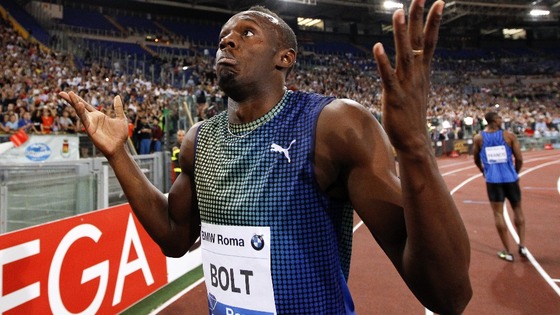 Usain Bolt pictured after winning the Men's 100m during the London 2012 Olympics.
