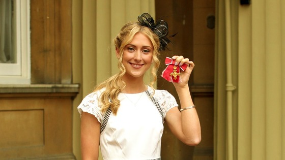 Cyclist Laura Trott after receiving her OBE medal