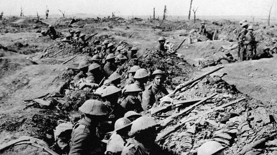 Undated file photo of British infantrymen occupying a shallow trench during the Battle of the Somme. 
