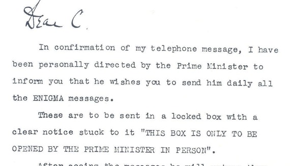 A letter from Churchill to GCHQ in 1940.