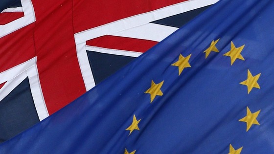 British and EU flags.