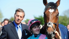 Sir Henry Cecil with jockey Tom Queally and horse Frankel