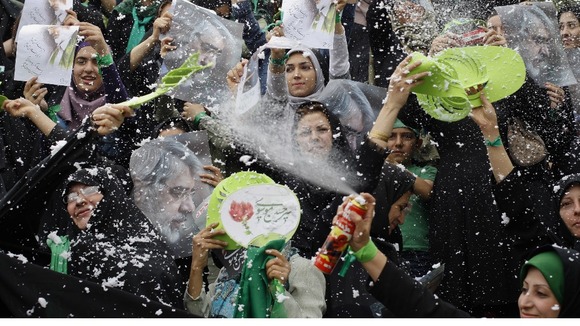 Supporters of Iran's opposition candidate Mir Hossein Mousavi at a rally in Tehran in June 2009