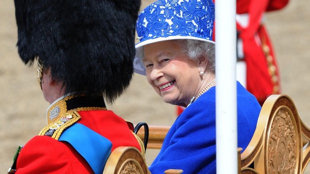 The Queen smiles during the Trooping the Colour.