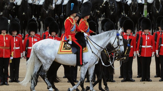 The Duke of Cambridge Princess Royal and the Prince of Wales arrive at Horse Guards Parade.