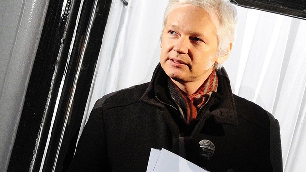 Julian Assange pictured on the balcony of the Ecuadorian Embassy in London in December last year.