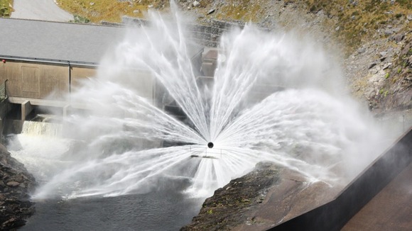 Water discharging from a dam