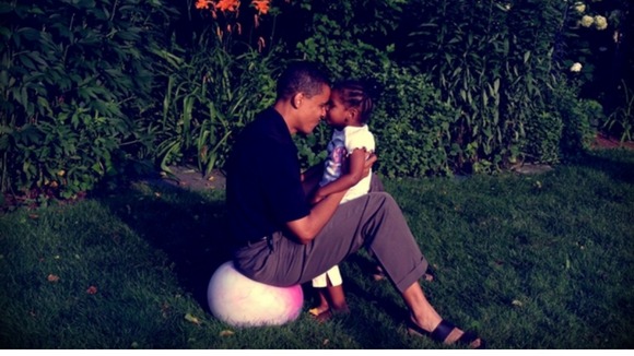 US President Barack Obama with one of his daughters