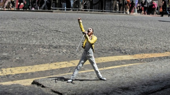 Freddie Mercury was positioned outside the Dominion Theatre