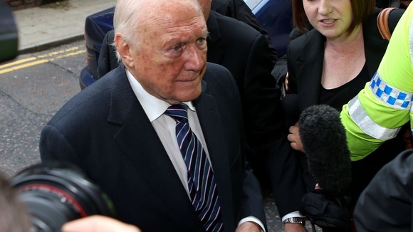 Stuart Hall pictured arriving at Preston Crown Court this morning.