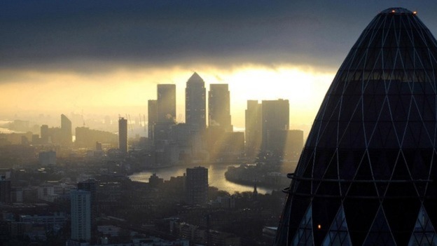 Canary Wharf, the banking district of London.