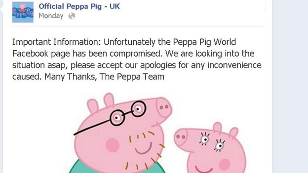 Peppa Pig's UK Facebook page carries this apology