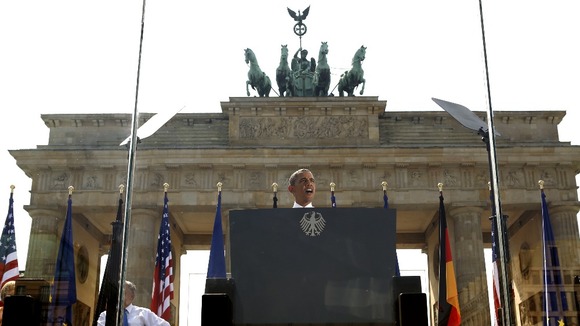 President Barack Obama in front of Berlin's Brandenburg Gate