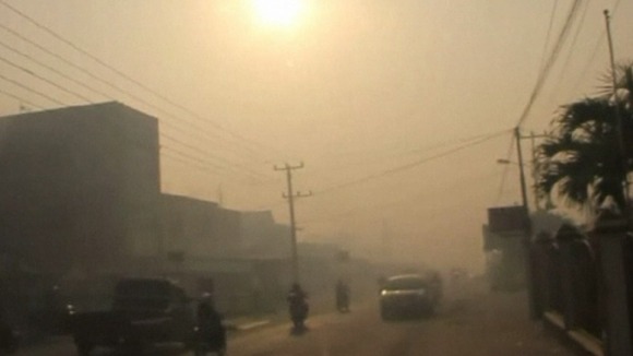 The haze is the result of illegal burning of forests in Indonesia.