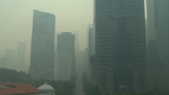 The Singapore skyline has been obscured by the smoke haze.