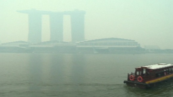The Singapore skyline has been obscured by the smoke haze.